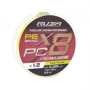 RUZZA Шнур X8 PC 150м Fluo Yellow 0,185мм 8,2кг/18lb