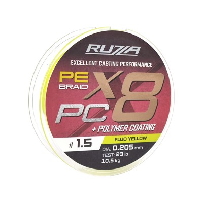 RUZZA Шнур X8 PC 150м Fluo Yellow 0,205мм 10,5кг/23lb