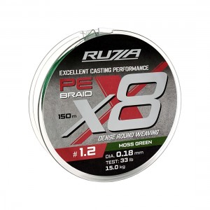 RUZZA Шнур X8 150м Moss Green 0,18мм 15кг/33lb