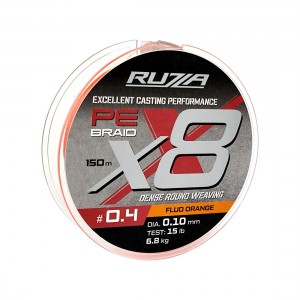 RUZZA Шнур X8 150м Fluo Orange 0,10мм 6,8кг/15lb