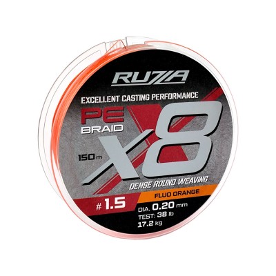 RUZZA Шнур X8 150м Fluo Orange 0,20мм 17,2кг/38lb