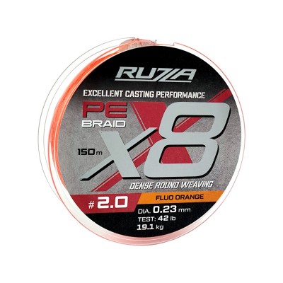 RUZZA Шнур X8 150м Fluo Orange 0,23мм 19,1кг/42lb