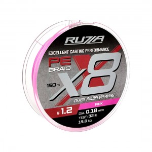 RUZZA Шнур X8 150м Pink 0,18мм 15кг/33lb