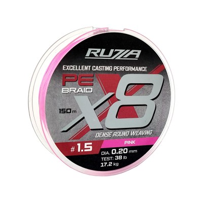 RUZZA Шнур X8 150м Pink 0,20мм 17,2кг/38lb
