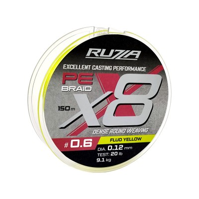 RUZZA Шнур X8 150м Fluo Yellow 0,12мм 9,1кг/20lb