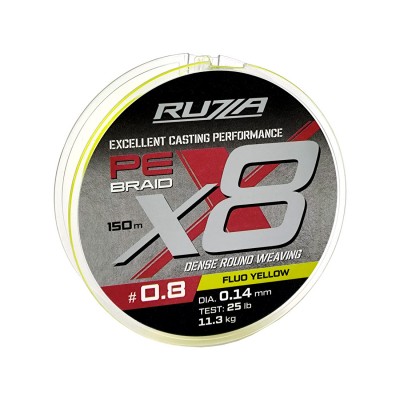 RUZZA Шнур X8 150м Fluo Yellow 0,14мм 11,3кг/25lb