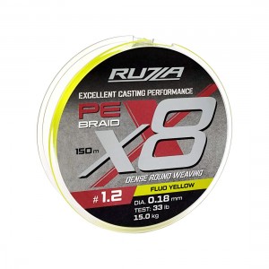 RUZZA Шнур X8 150м Fluo Yellow 0,18мм 15кг/33lb