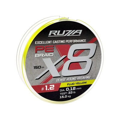 RUZZA Шнур X8 150м Fluo Yellow 0,18мм 15кг/33lb