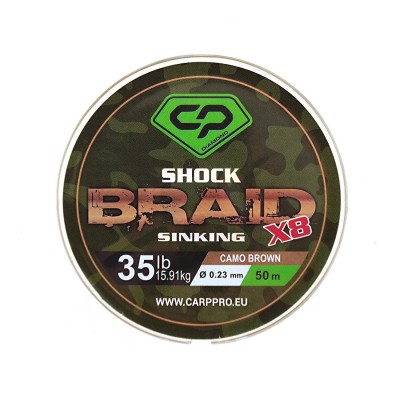 CARP PRO Шок-лидер Diamond Shock Braid PE X8 коричневый 35lb 50м 0,23мм