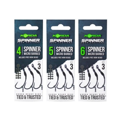 KORDA Крючок Spinner Hook Sections №4 с бородкой 3 шт