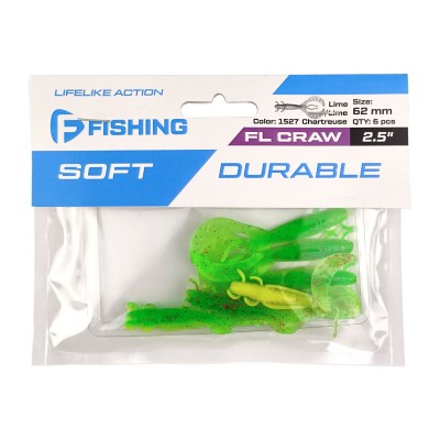 F-FISHING Рак FL Craw 2.5" #1527 Lime/Lime Chartreuse 12см 6шт
