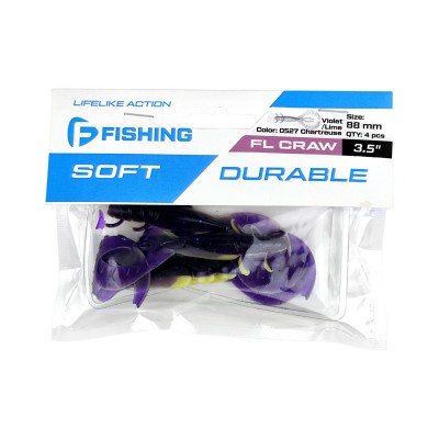 F-FISHING Рак Craw 3.5" #0527 Violet/Lime Chartreuse 8.8см 4шт