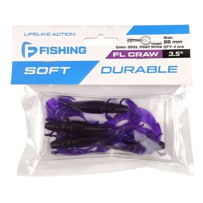 F-FISHING Рак FL Craw 3.5" #0531 Violet/Pearl White 8.8см 4шт