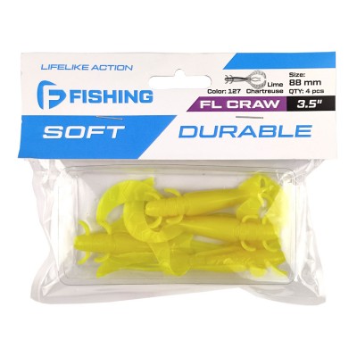 F-FISHING Рак FL Craw 3.5" #127 Lime Chartreuse 8.8см 4шт