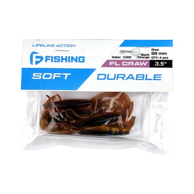 F-FISHING Рак Craw 3.5" #1302 Black/Orange 8.8см 4шт