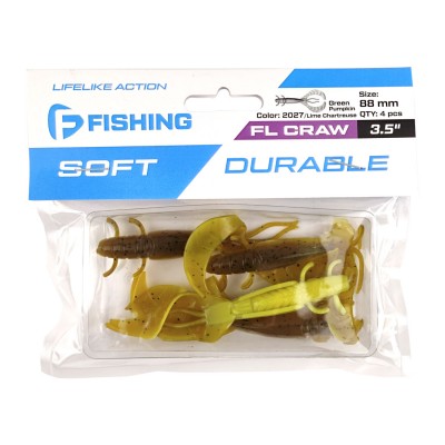 F-FISHING Рак FL Craw 3.5" #2027 Green Pumpkin/Lime Chartreuse 8.8см 4шт