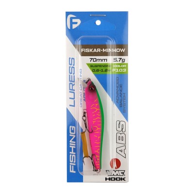 F-FISHING Воблер Fiskar Minnow 70SP 70мм 5.7г 0.6-1.2м F103 Суспендр