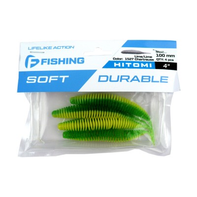 F-FISHING Слаг Hitomi 4" #1527 Lime/Lime Chartreuse 10см 4шт