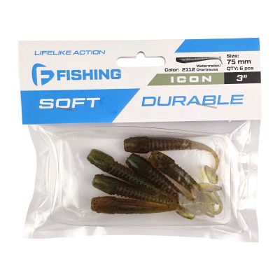 F-FISHING Виброхвост Icon 3" #2112 Watermelon/Chartreuse 7.5см 6шт
