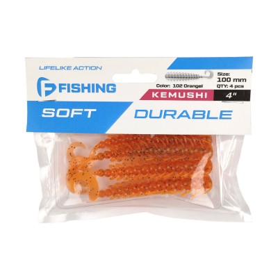 F-FISHING Мягкая приманка Kemushi 4'' #102 Orange 10см 4шт