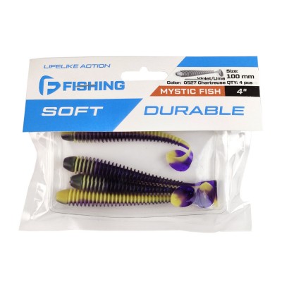 F-FISHING Виброхвост Mystic Fish 4" #0527 Violet/Lime Chartreuse 10см 4шт