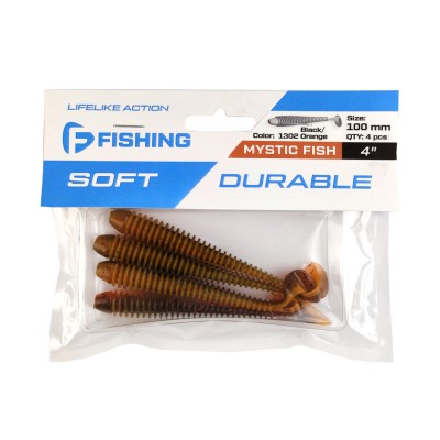 F-FISHING Виброхвост Mystic Fish 4" #1302 Black/Orange 10см 4шт