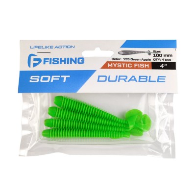 F-FISHING Виброхвост Mystic Fish 4" #135 Green Apple 10см 4шт