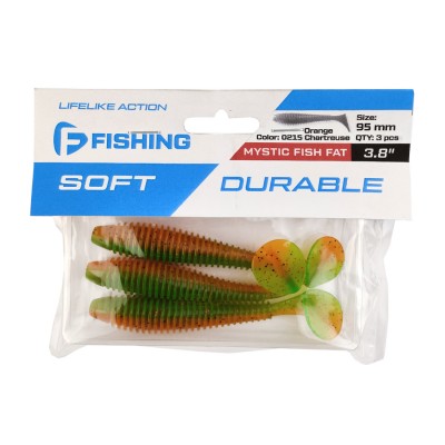 F-FISHING Виброхвост Mystic Fish Fat 3.8" #0215 Orange Chartreuse