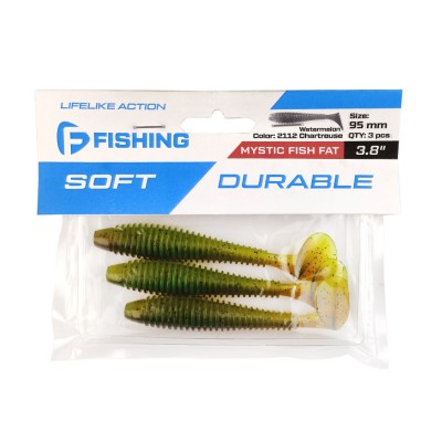F-FISHING Виброхвост Mystic Fish Fat 3.8" #2112 Watermelon Chartr 9.5см 3шт