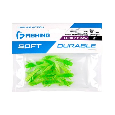 F-FISHING Рак Lucky Craw 2.0" #1527 Lime Lime Chartreuse 5см 6шт