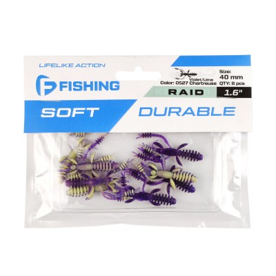 FLAGMAN Мягкая приманка Raid 1.6" #0527 Violet/Lime Chartreuse 4см 8шт FLAGMAN Мягкая приманка Raid 1.6" #0527 Violet/Lime Chartreuse 4см 8шт