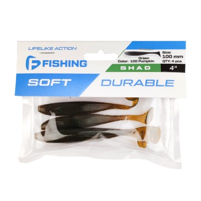F-FISHING Виброхвост Shad 4" #120 Green Pumpkin 10см 4шт F-FISHING Виброхвост Shad 4" #120 Green Pumpkin 10см 4шт