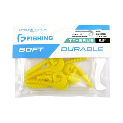 F-FISHING Твистер TT-Grub 2.5'' #127 Lime Chartreuse 6.2см 8шт