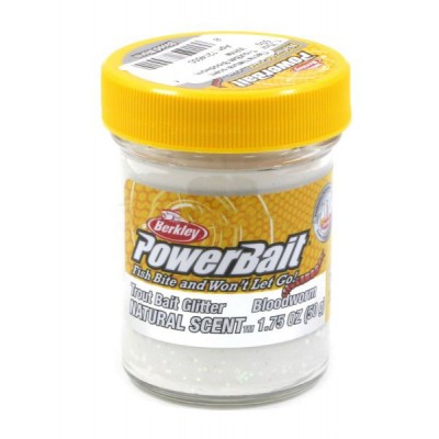 BERKLEY Паста форелевая мотыль белая PowerBait Natural Glitter Trout Bait Bloodworm White