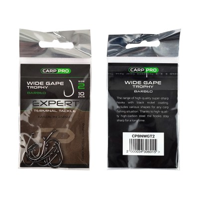 CARP PRO Крючок Black Nickel Wide Gape Trophy №2 10шт