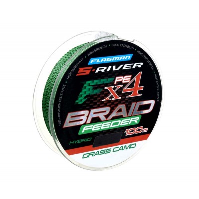 FLAGMAN Шнур S-River Braid PE Hybrid F4 Feeder 100м Grass Camo 0.18мм 11.6кг