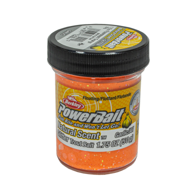 BERKLEY Паста форелевая чесночная Natural Glitter Trout Bait Garlic Fluorescent Orange