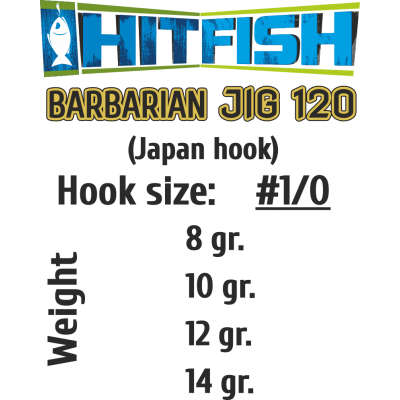 Джиг-головки HITFISH BARBARIAN JIG 120 #1/0 вес 10 gr (4 шт/уп)