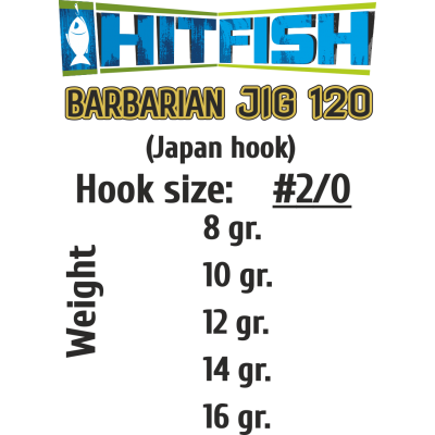 HITFISH Джиг-головка Barbarian Jig 120 №2/0 16г 4шт