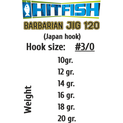 Джиг-головки HITFISH BARBARIAN JIG 120 #3/0 вес 20 gr (4 шт/уп)