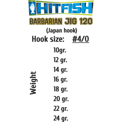 Джиг-головки HITFISH BARBARIAN JIG 120 #4/0 вес 14 gr (4 шт/уп)