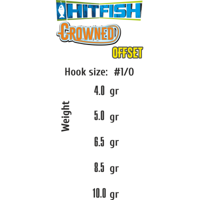 HITFISH Крючок офсетный с огрузкой Crowned Offset №1/0 8.5г 4шт