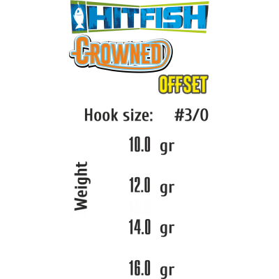 HITFISH Крючок офсетный с огрузкой Crowned Offset №3/0 16г 3шт