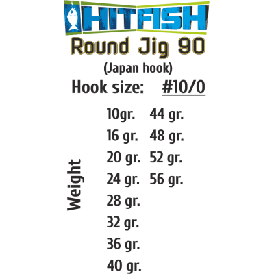 Джиг-головки HITFISH ROUND JIG 90 #-10/0-44 g (2 pcs)