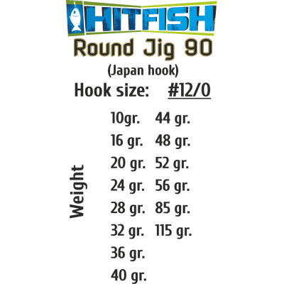 Джиг-головки HITFISH ROUND JIG 90 #-12/0-30 g (2 pcs)