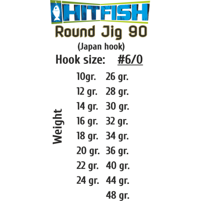 Джиг-головки HITFISH ROUND JIG 90 # 6/0-34 g (3 pcs)
