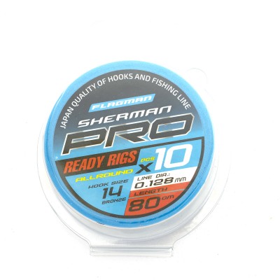 FLAGMAN Поводок готовый Sherman Pro Allround Ready Rigs №14 d0.128мм 80см 10шт