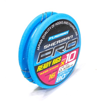 FLAGMAN Поводок готовый Sherman Pro Super Strong Ready Rigs №16 d0.105мм 80см 10шт