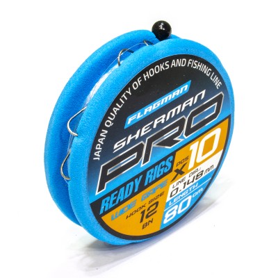 FLAGMAN Поводок готовый Sherman Pro Wide Gape Ready Rigs №12 d0.148мм 80см 10шт