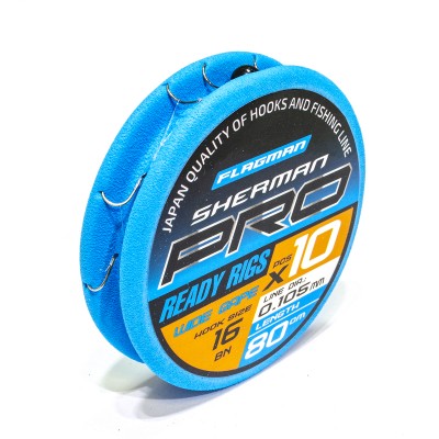 FLAGMAN Поводок готовый Sherman Pro Wide Gape Ready Rigs №16 d0.105мм 80см 10шт
